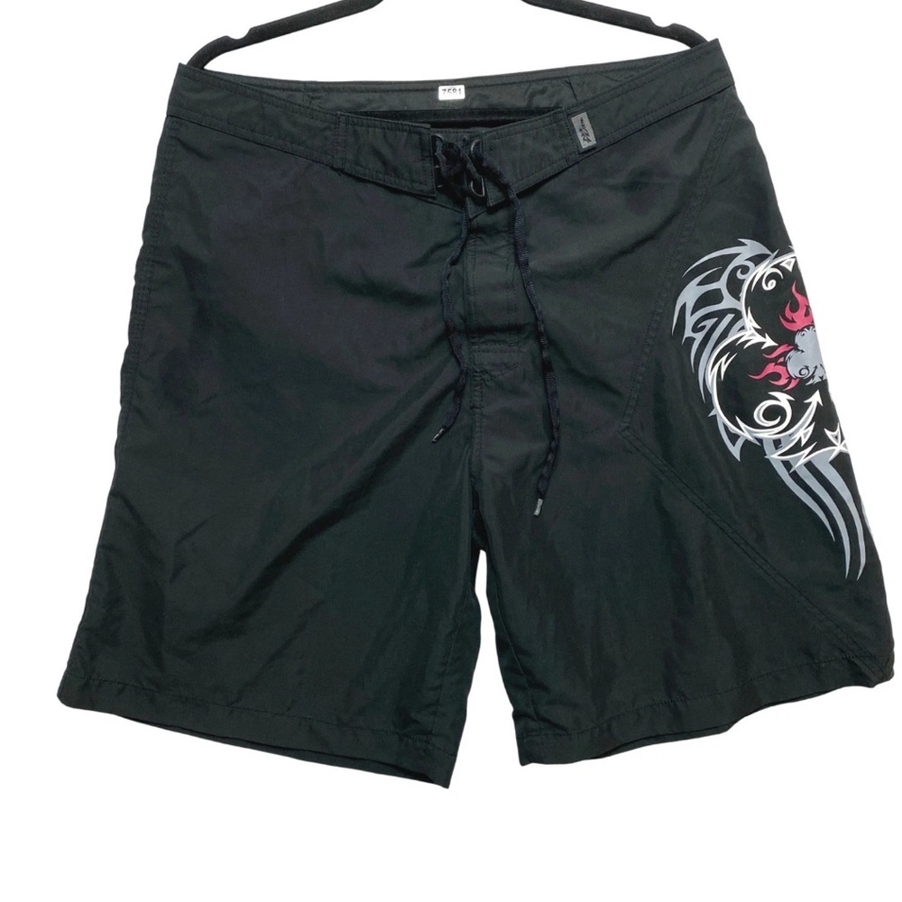 No Fear Board Shorts Mens Size 34 Black Tribal Graphic Swim Trunks